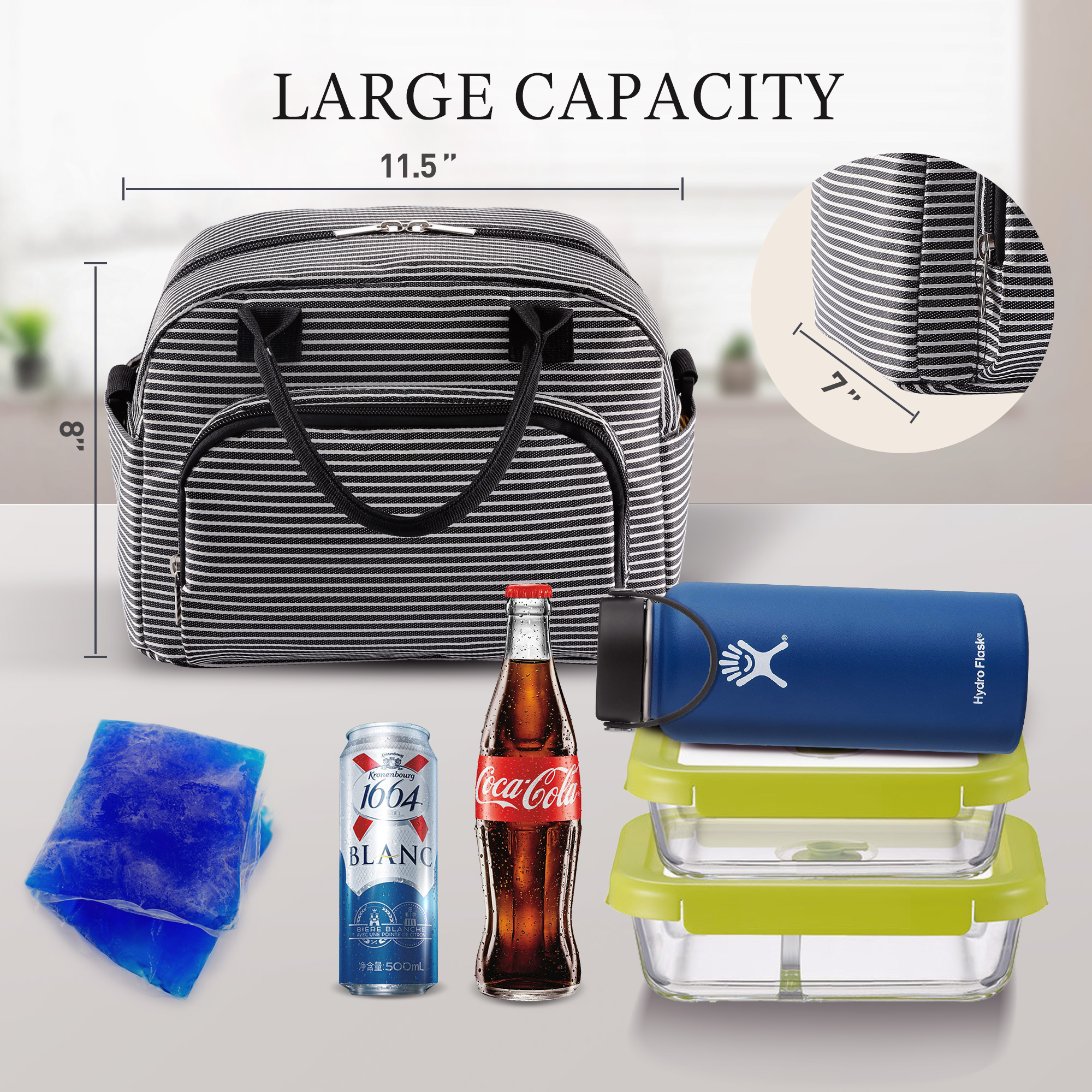 Large Durable Insulated Water-Resistant Cooler Thermal Lunc Details about   Orasant Lunch Bag 
