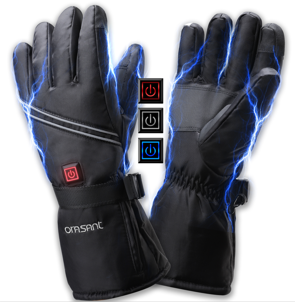 ORASANT Electric Heated Gloves for Men Women with Rechargeable Battery 3000mAh 7.4V Large Capacity, Super Warm Waterproof Touchscreen Winter Gloves, Thermal Gloves Hiking Climbing Cycling Arthritis